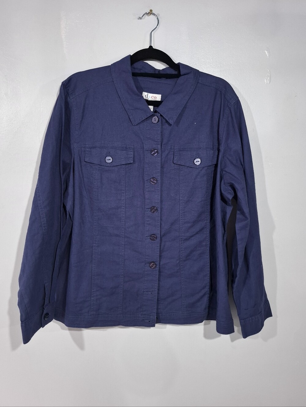 d.co Women's Navy Button-Front Jean Jacket Size XL Cotton Stretch NWOT